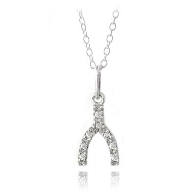 Sterling Silver CZ Wishbone Novelty Necklace