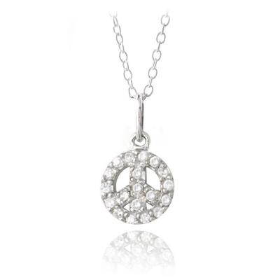 Sterling Silver CZ Peace Sign Novelty Necklace