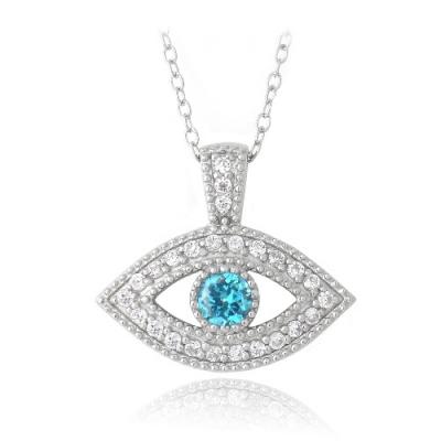 Sterling Silver London Blue & Clear CZ Evil Eye Necklace