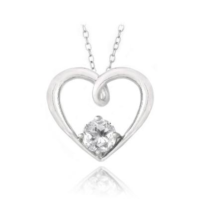 Sterling Silver 1ct White Topaz Open Heart Neckace