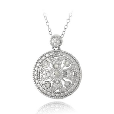 Sterling Silver 1/10ct Diamond Round Filigree Necklace