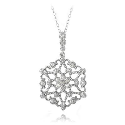 Sterling Silver 1/10ct Diamond Flower Filigree Dangle Necklace