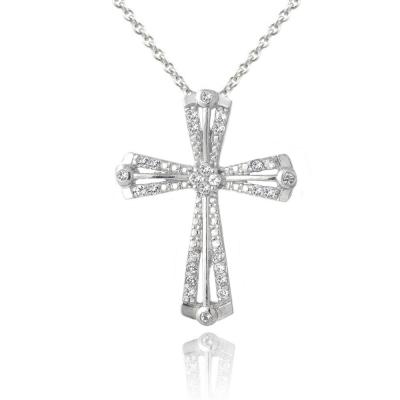 Sterling Silver White Topaz Ribbon Cross Necklace