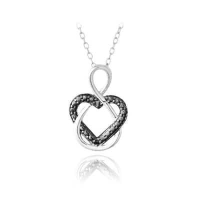 Sterling Silver Black Diamond Accent Infinity Open Heart Necklace