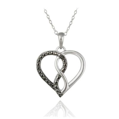 Sterling Silver Black Diamond Accent Open Heart Infinity Necklace