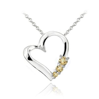 Sterling Silver Citrine Three Stone Floating Heart Necklace