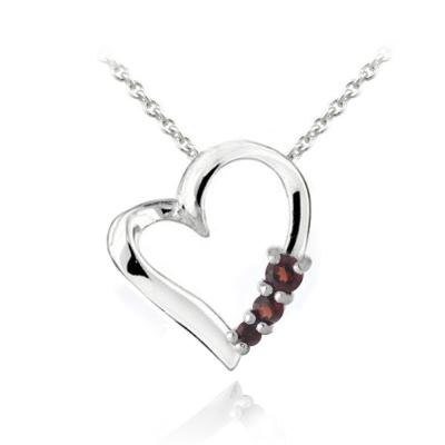 Sterling Silver Garnet Three Stone Floating Heart Necklace