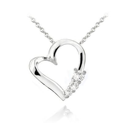 Sterling Silver White Topaz Three Stone Floating Heart Necklace