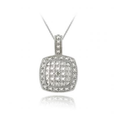 Sterling Silver Diamond Accent Square Necklace