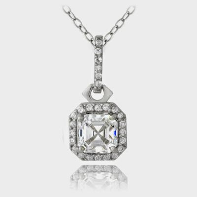 Sterling Silver 2ct Asscher Cut CZ Drop Necklace