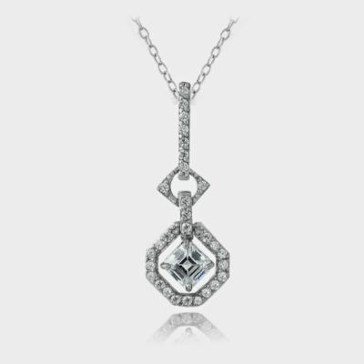 Sterling Silver CZ Octagon Drop Necklace