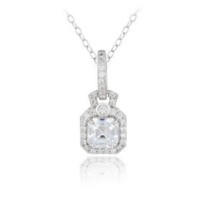 Sterling Silver Asscher Cut CZ Dangle Necklace
