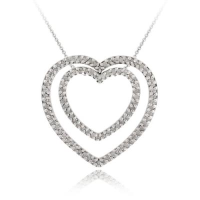 Sterling Silver 1ct Diamond Double Heart Dangle Necklace