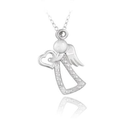 Sterling Silver Diamond Accent Angel & Heart Necklace