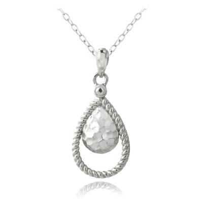 Sterling Silver Hammered Teardrop Necklace