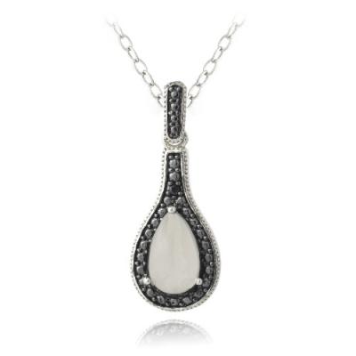 Sterling Silver Moonstone & Black Diamond Accent Teardrop Necklace