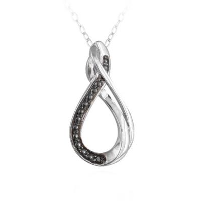 Sterling Silver Black Diamond Accent Twisted Teardrop Necklace