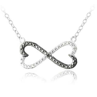 Sterling Silver Black Diamond Accent Infinity Hearts Necklace