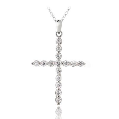 Sterling Silver CZ Cross Necklace