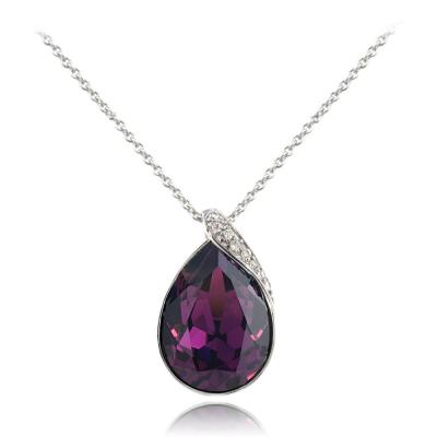 Sterling Silver CZ  & Purple Teardrop Necklace Made with Swarovski Elements