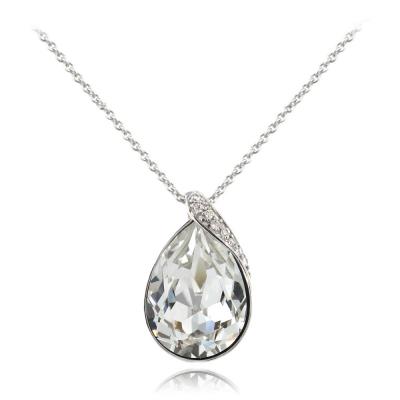 Sterling Silver CZ  & Clear Teardrop Necklace Made with Swarovski Elements