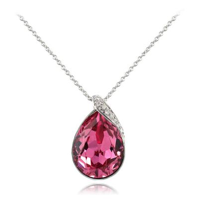 Sterling Silver CZ  & Pink Teardrop Necklace Made with Swarovski Elements