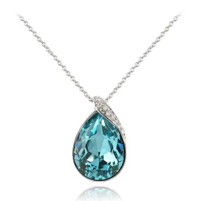 Sterling Silver CZ  & Light Blue Teardrop Necklace Made with Swarovski Elements