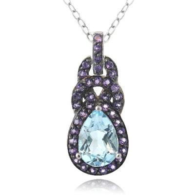 Sterling Silver Blue Topaz & Amethyst Twist Teardrop Necklace