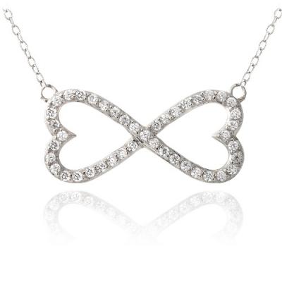 Sterling Silver CZ Infinity Hearts Necklace