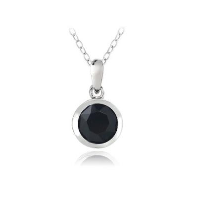 Sterling Silver Black Round Solitaire Necklace Made with Swarovski Elements