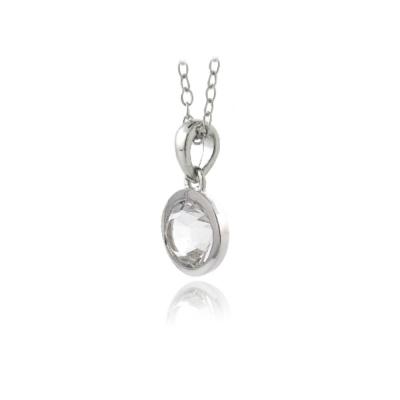 Sterling Silver Clear Round Solitaire Necklace Made with Swarovski Elements