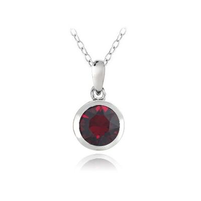 Sterling Silver Red Round Solitaire Necklace Made with Swarovski Elements