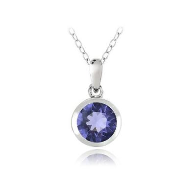 Sterling Silver Violet Round Solitaire Necklace Made with Swarovski Elements