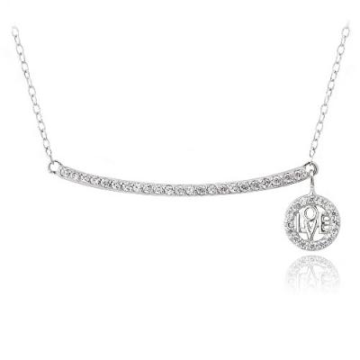 Sterling Silver CZ Bar Love Necklace