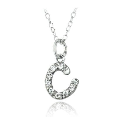 Sterling Silver CZ C Initial Necklace