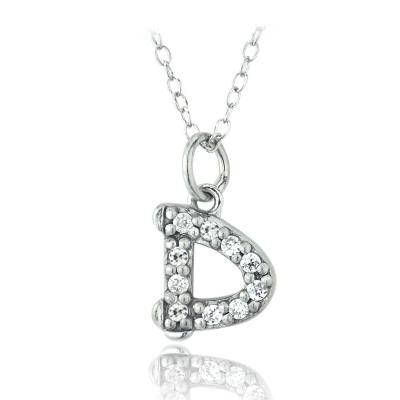 Sterling Silver CZ D Initial Necklace