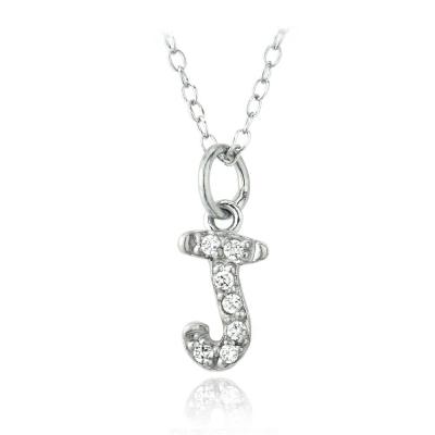 Sterling Silver CZ J Initial Necklace