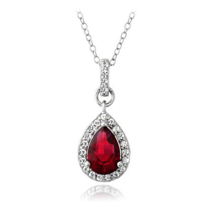 Sterling Silver Created Ruby & White Sapphire Teardrop Necklace