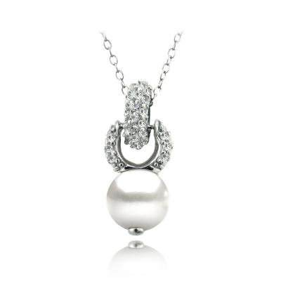 Sterling Silver White Freshwater Pearl & Created White Sapphire Necklace