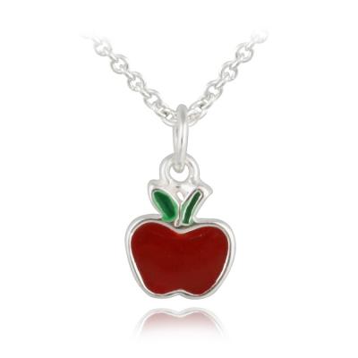 Sterling Silver Red & Green Enamel Apple Girls Necklace