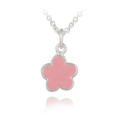Sterling Silver Pink Enamel Flower Girls Necklace
