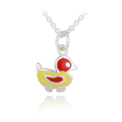 Sterling Silver Yellow & Red Enamel Duck Girls Necklace