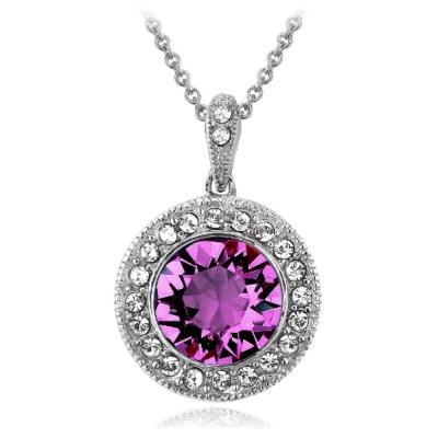 Silver Tone Purple & Clear Swarovski Elements Halo Necklace