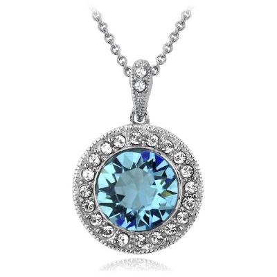 Silver Tone Aqua & Clear Swarovski Elements Halo Necklace