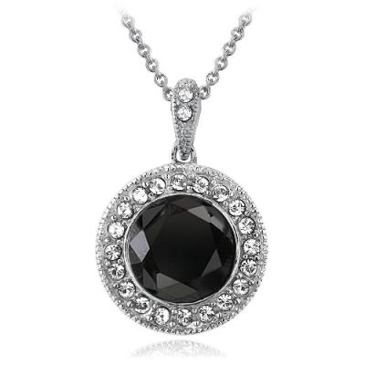 Silver Tone Black & Clear Swarovski Elements Halo Necklace