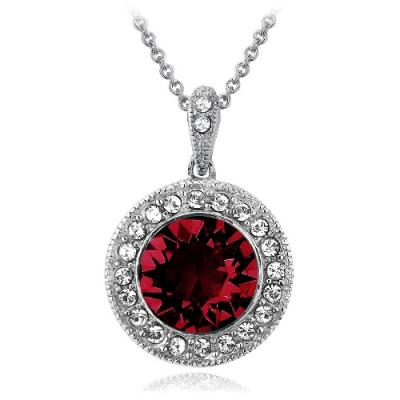 Silver Tone Red & Clear Swarovski Elements Halo Necklace