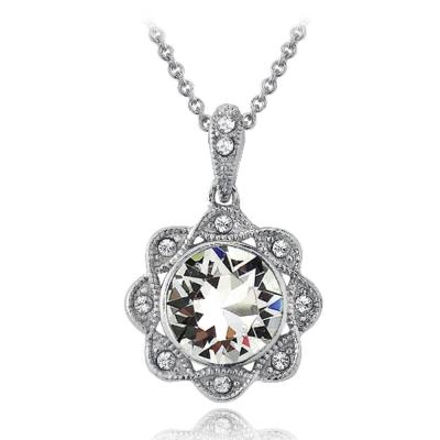 Silver Tone Clear & Clear Swarovski Elements Halo Flower Necklace