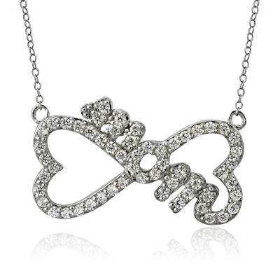 Sterling Silver CZ MOM Infinity Heart Necklace