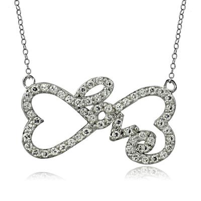 Sterling Silver CZ LOVE Infinity Heart Necklace