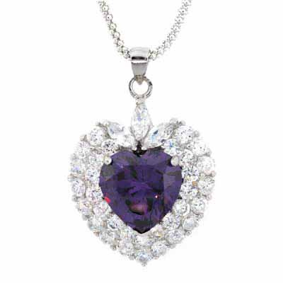 Sterling Silver Amethyst & Clear CZ Heart Pendant